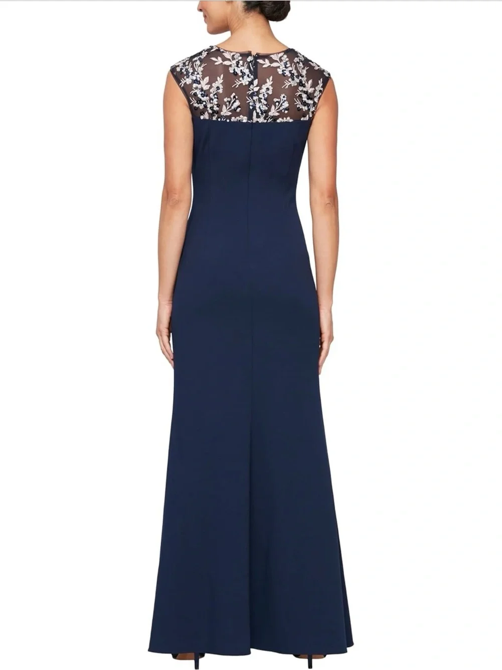 NWT Alex Evenings Long Column Maxi Dress Gown - Navy Blue/Pink Floral Size 10 - Picture 2 of 8